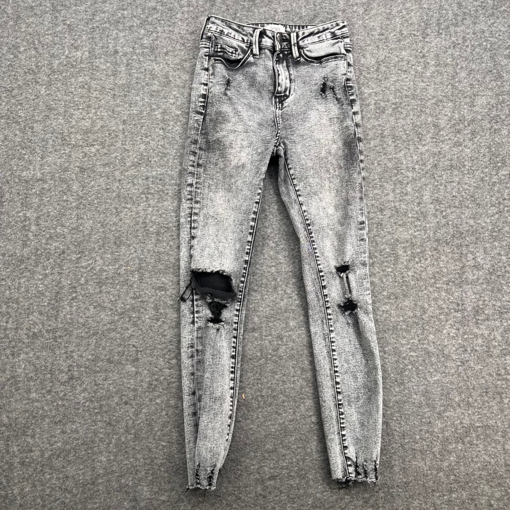 Simple Society Womens High Rise Skinny Distressed Acid Wash Grey Jeans Size 0/24